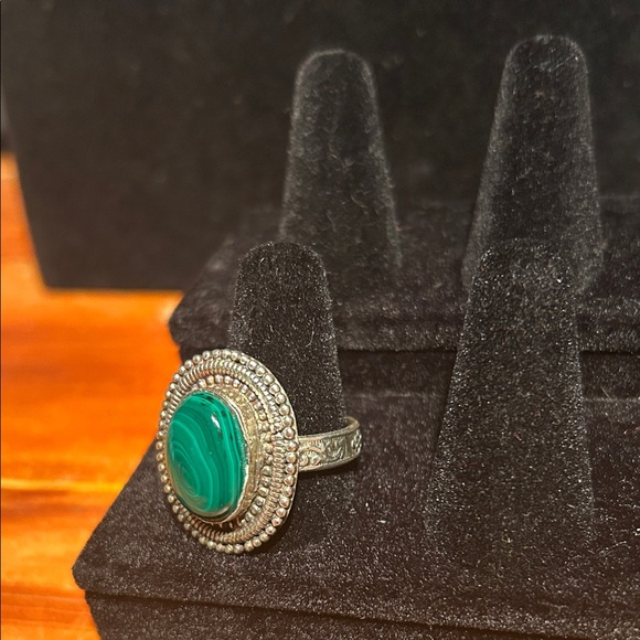 Malachite Natural Gemstone 925
 Silver SIZE 10.5 - Picture 3 of 10